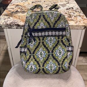 Vera Bradley Quilted Mini Backpack Purse Green Navy Blue